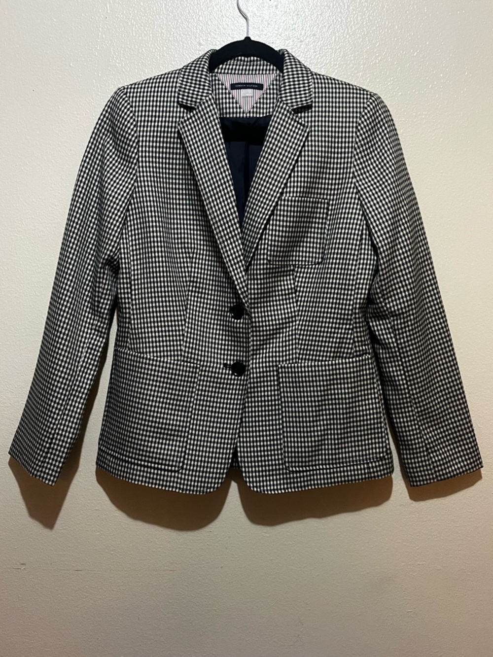 Tommy Hilfiger Houndstooth Blazer Size6 Black White Tailored Blazer Classic Chic